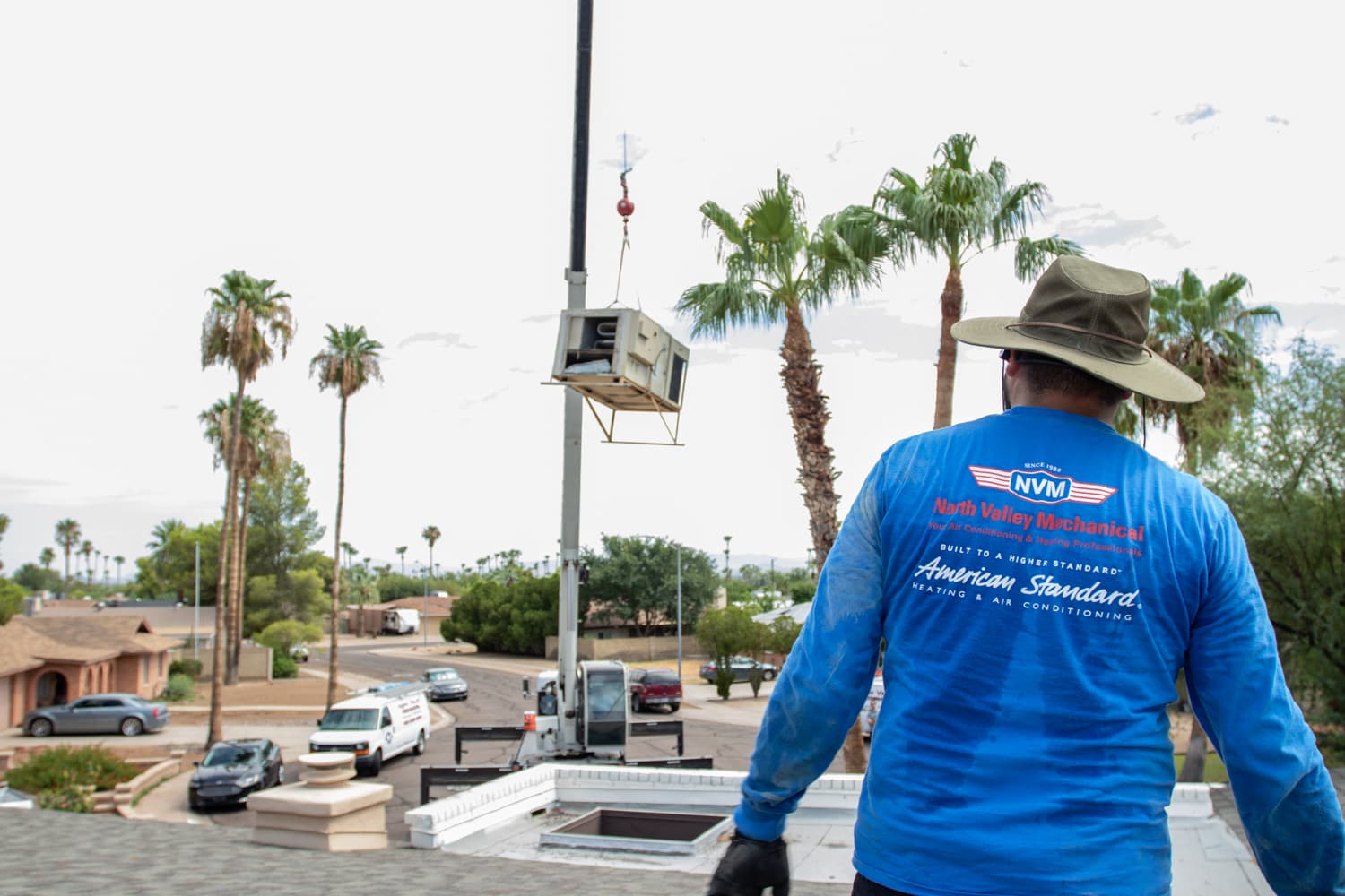 Detail work on a commercial rooftop unit